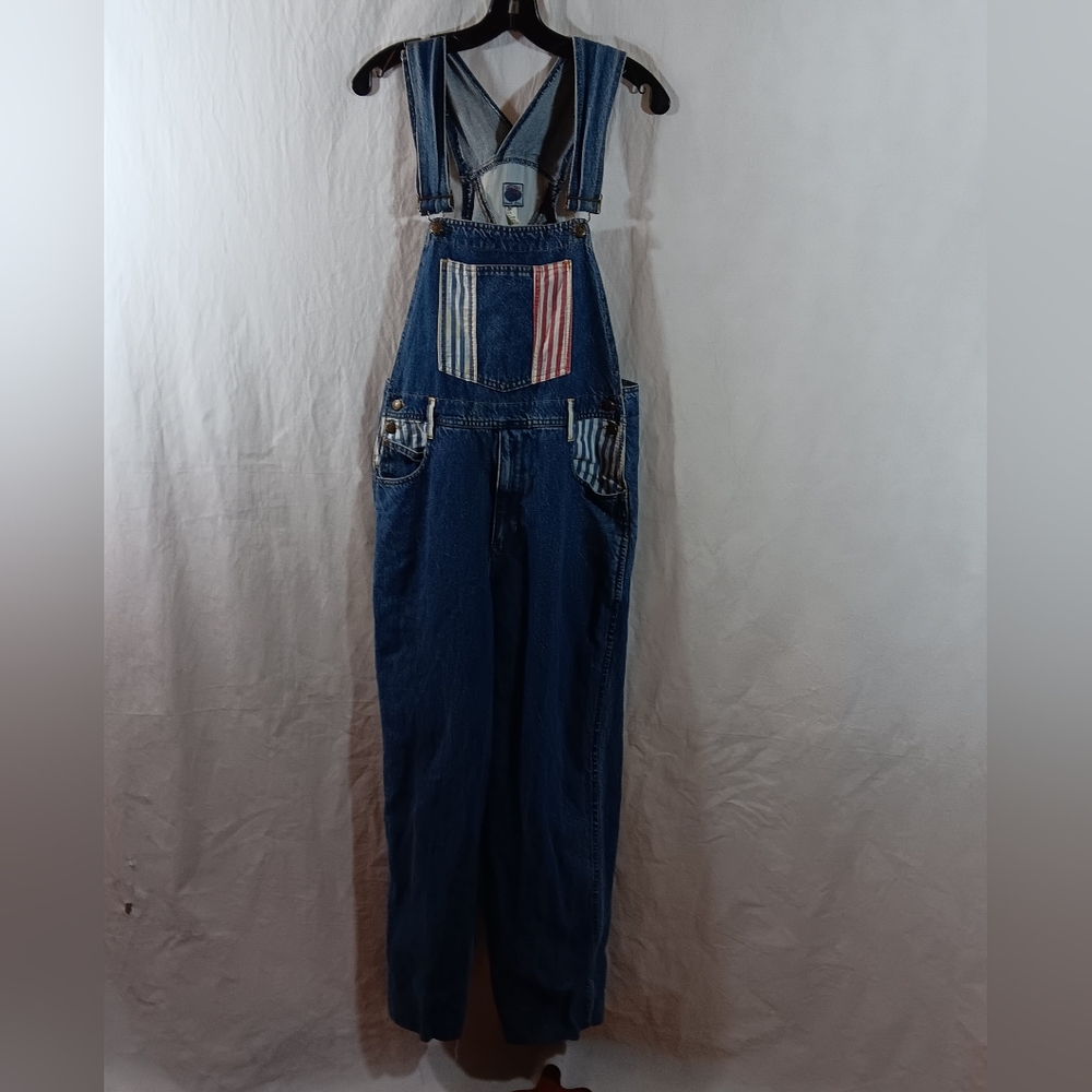 Essentials DSI Y2K Mens Medium Blue Jean Overalls Americana Striped Denim